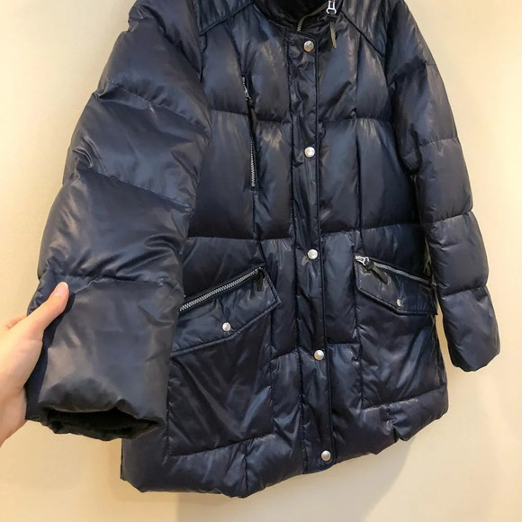 Andrew Marc Waterfowl Feather Down Navy Winter Puffer Jacket Coat Women's XL - Picture 2 of 9
